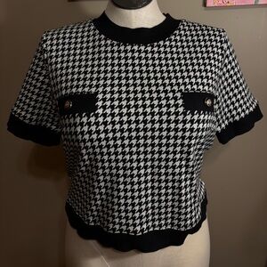 Ann Taylor Elegant Black and White Houndstooth Crop Top